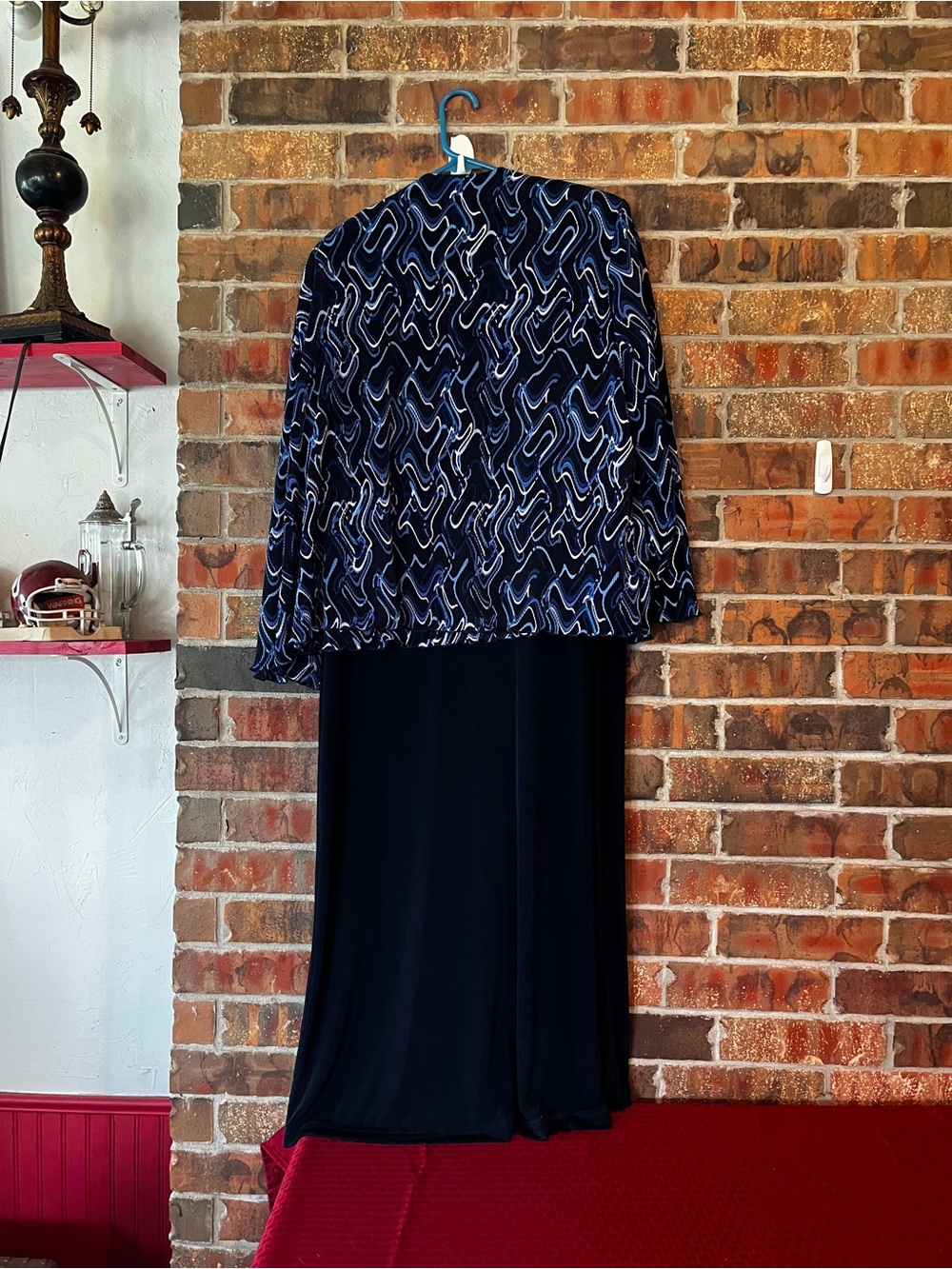 R&M Richards Navy & Black Printed Jacket with Black Maxi Skirt - Picture 2 of 7